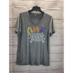 Halloween Hocus Pocus Grey V-Neck Graphic T-Shirt, Size Medium